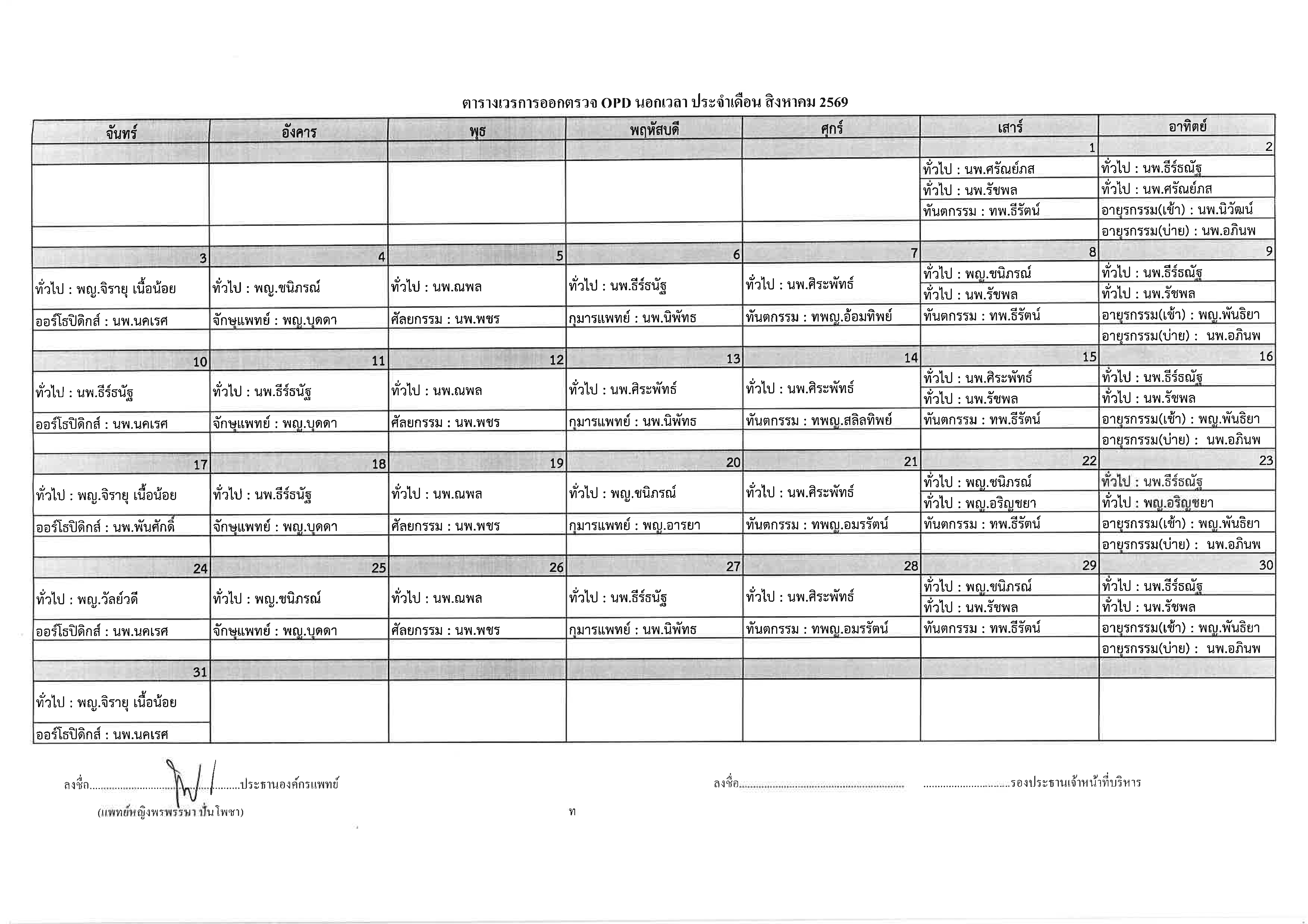 ตารางแพทย์ออกตรวจ